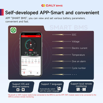 DALY BMS 16S 48V LiFePO4 250A Smart Protection Board with Bluetooth WiFi Monitoring RS485 CAN 48V Lithium Battery Management System for Golf Carts, Home Energy Storage, Marine Battery