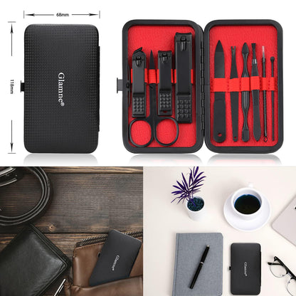 Manicure Set Nail Clippers Kit Professional Stainless Steel Nail Care Tools with Leather Travel Case 10 in 1 Blue