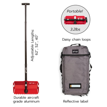 DMOS Stealth Shovel + Bag - Lightweight, Aluminum Sand & Snow Shovel with Extendable Handle for Camping, Overlanding, Survival, & Off-Road Use - Regular Shovel (Racing Red) + Bag (Alloy)