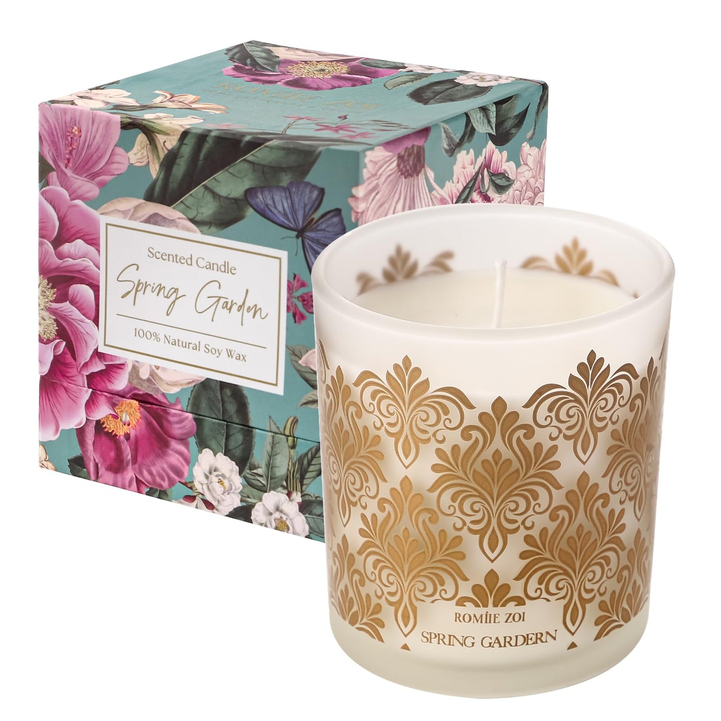 ROMIIE ZOI Scented Candle - Garden with Scent of Mix Floral Bouquet- 6oz Aromatherapy Soy Wax Jar Candle for Home, Gifts for Women - 170g