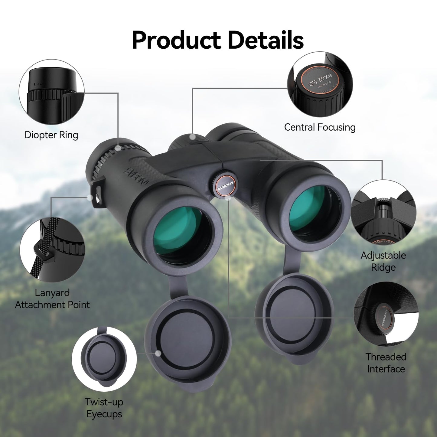 SVBONY Upgraded SV202 8x42 Binoculars for Adults, ED Binoculars for Bird Watching with Extra-Low Dispersion Objective Lens, BAK4 & FMC Optic System, 8°+Wide View Angle, IPX7 Waterproof for Cruise Ship