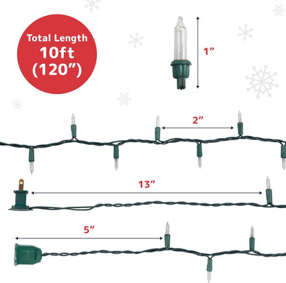 PREXTEX 50 Count Clear Christmas Tree Lights - 10 ft Warm White String Lights for Indoor/Outdoor Decor