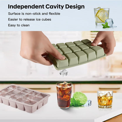 Silicone Ice Cube Tray 3 Pack, HANCELANT Ice Cube Mold, Ice Trays for Freezer with Lid for Whiskey, Cocktail, Drinks and Food, Freezer, BPA Free, Easy Release