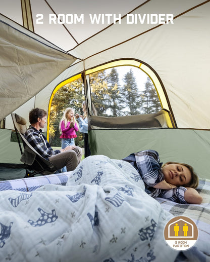 FanttikOutdoor Zeta C8 Pro Camping Tent 8 Person Instant Cabin Tent Setup in 60 Seconds with Rainfly & Windproof Portable with Carry Bag for Family Camping & Hiking, Upgraded Ventilation, Green