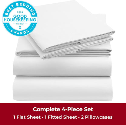 Mellanni Queen Sheets Set - 4 PC Hotel Luxury Bedding | Extra Soft, Cooling, Wrinkle-Resistant (Striped White)