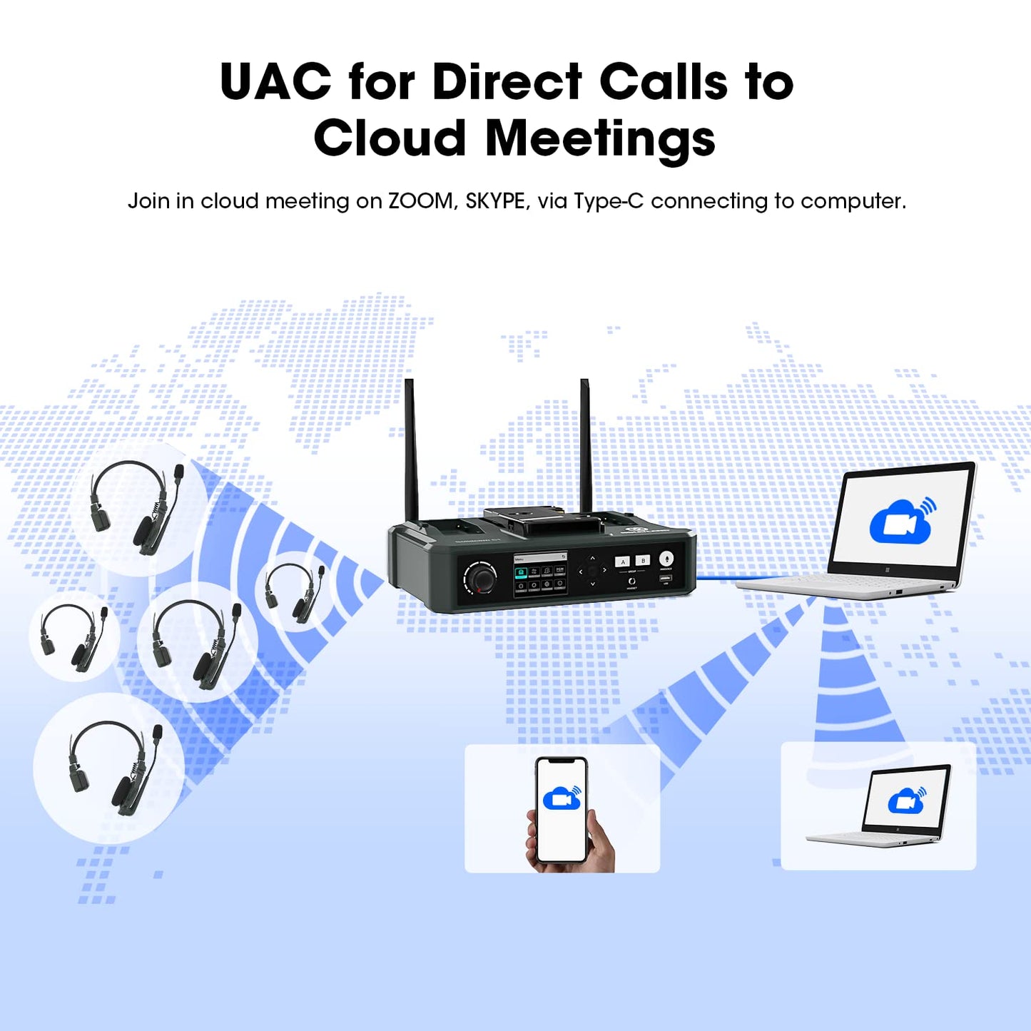 Hollyland Solidcom C1 9-Person Wireless Headset Intercom System with Base Station & 9 headsets, 1.9GHz Full-Duplex Team Communication with AB Grouping Cloud Meeting Announcement Expandable Connection
