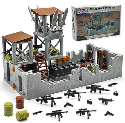 ZHX Military Base Building Brick Set for Army Minifigure War Accessories Defence Base Guard Tower Guns Weapons Building Block Toy for Kids 8 10 12 14 Years