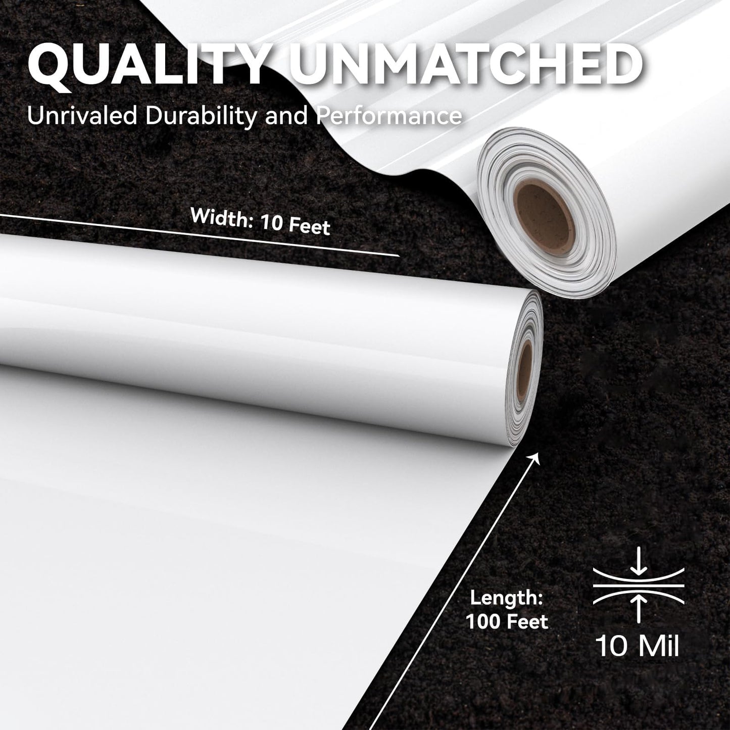 Crawl Space Vapor Barrier, 10mil Film, 10'x100', White Plastic Sheeting - Thick Plastic Sheeting, Heavy Duty Polyethylene Film, Drop Cloth Vapor Barrier Covering for Crawl Space, Garden, Basement