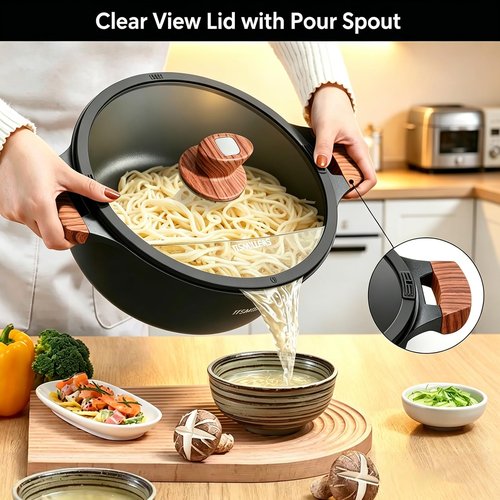 ITSMILLERS Nonstick Stock Pot, 6.5 Qt Soup Stock Pot with Strainer Lid, Induction Cooking Pot with Visible Lid for Pasta,Spaghetti, Ceramic Casserole Makes for Effortless Cleanup