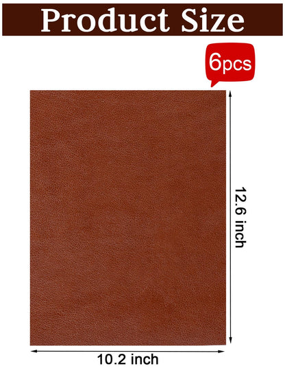 6 Pack Blank Leather Sheets for Laser Engraving, Iron On Leather Patches for Hats, Adhesive Faux Leather Repair Patches for Custom Design Sewing Craft Supplies (12.6 x 10.2 Inch), Brown