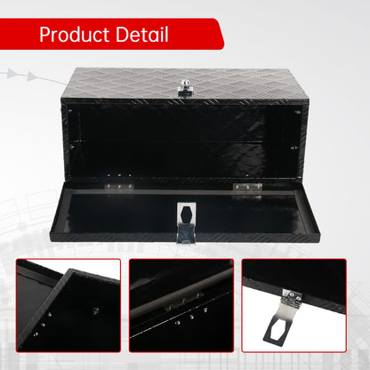 BIGREAT 24'' Inch Stripes Plated ATV UTV Aluminum Tool Box Truck Bed Toolbox Waterproof Square Storage Organizer with Lock and Keys Black(‎24" L x 9.5" W x 12.5" H)