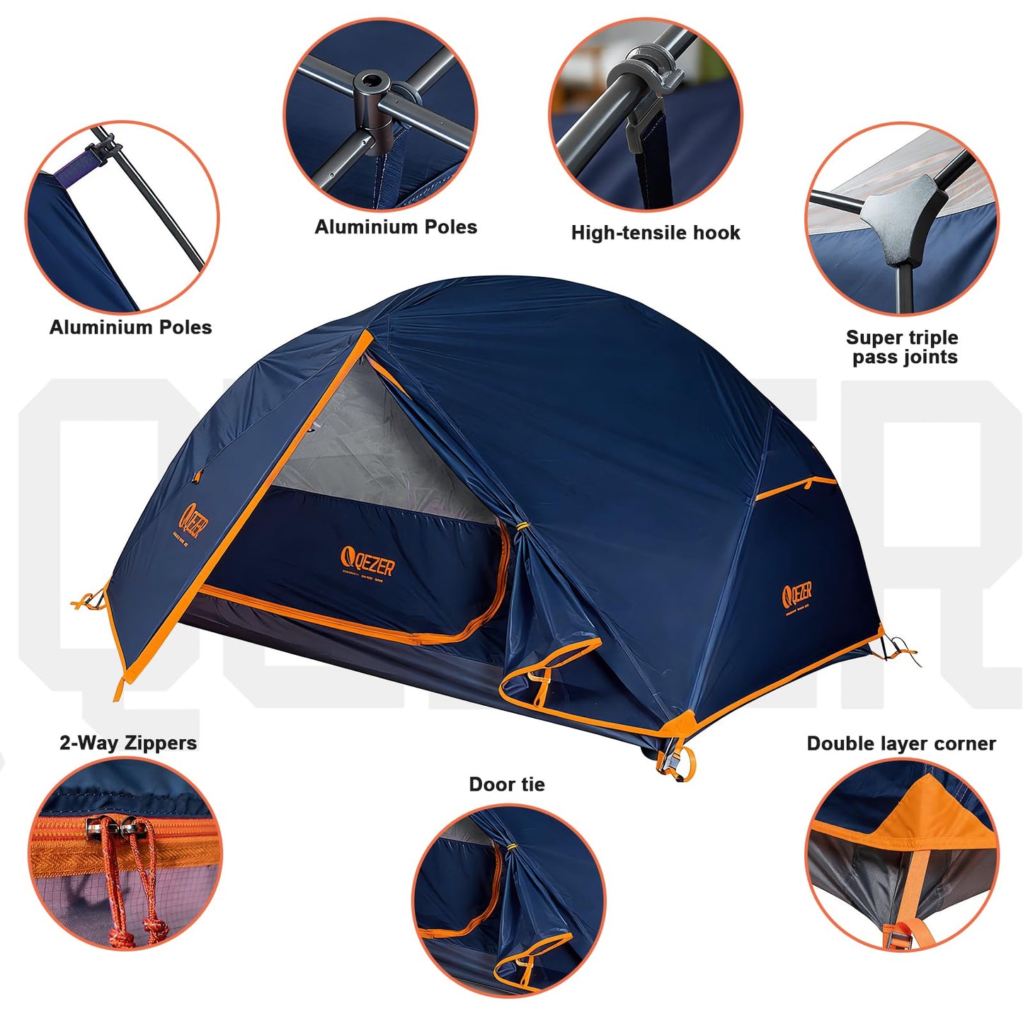 QEZER Camping Tent 1/2 Person Tents Windproof Portable Adults Tents for Camping Hiking Backpacking Traveling Easy Set up (Blue, 2 Person)