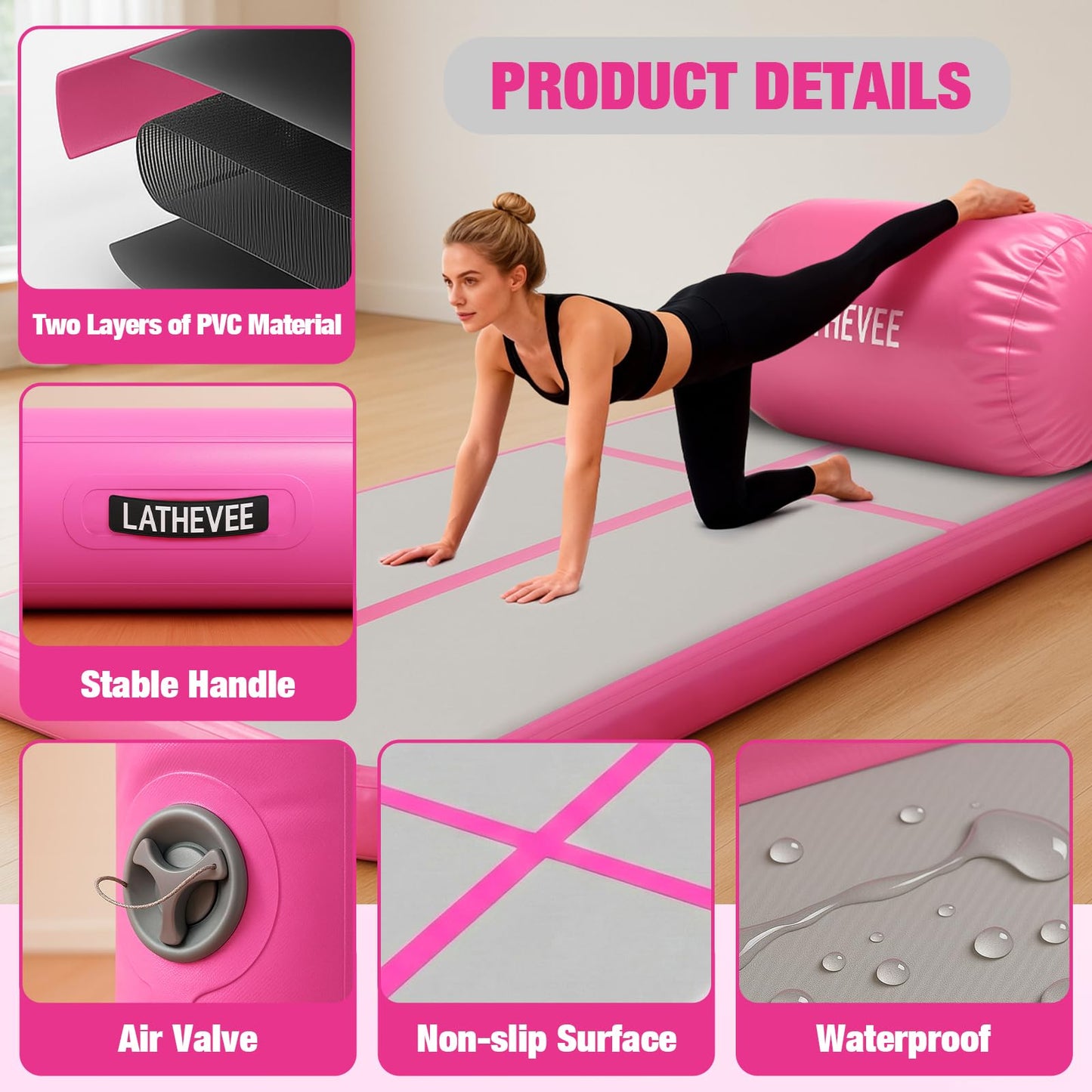 Inflatable Gymnastics Mat 10ft/13ft/ Air Training Mats+Gymnastics Barrel,4/6 inThickness Tumble Track Mat Inflatable Floor Mats with Air Pump for Tumble Gym Training Cheerleading Yoga Home Outdoor