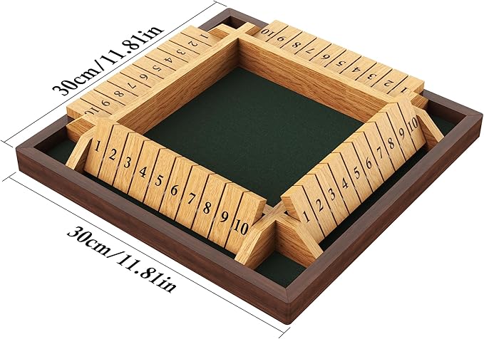 Shut The Box Game 4 Player Wooden Board Game Dice Game Classic Math Learning Game for Kids -12 x 12