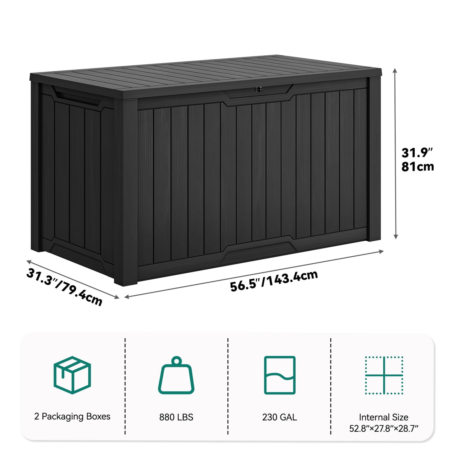 YITAHOME XXL 230 Gallon Large Outdoor Storage Deck Box for Patio Furniture, Outdoor Cushions, Garden Tools and Sports/Pools Equipment, Weather Resistant Resin, Lockable (Black)