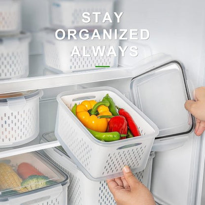 Freshmage Fruit Storage Containers - Airtight Produce Saver with Removable Colander | 4-Piece Set, Small Clear