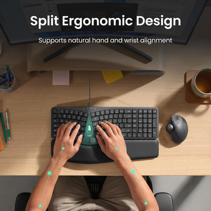 Nulea Ergonomic Split Keyboard, Wired Natural Typing Keyboard with Integrated Palm Rest for Wrist Pain Relief, 2-in-1 Type C&Type A Plug for Mac,Windows,Office & Home,Black