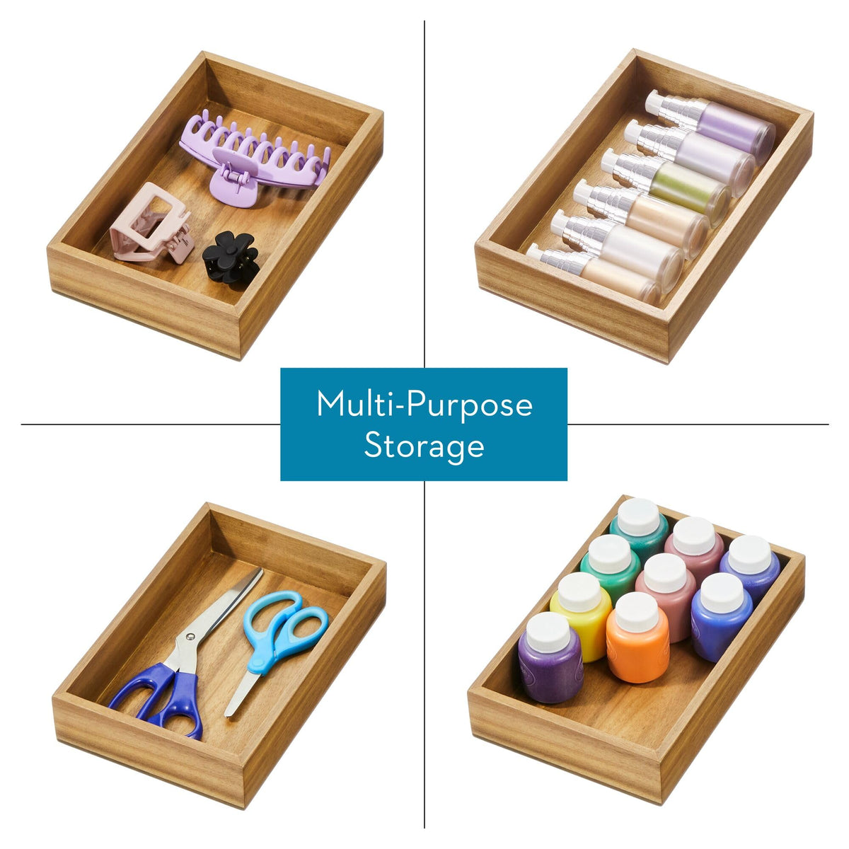 iDesign Acacia Wood Kitchen and Pantry Small Drawer Organizer Bin