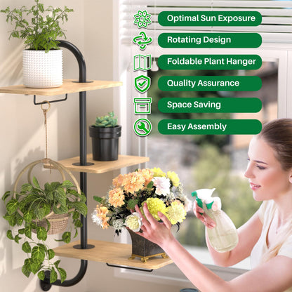 YUOROS Window Plant Shelves, 3-Tier Rotating Plant Shelf Stand, Indoor Metal Wall Plant Holder