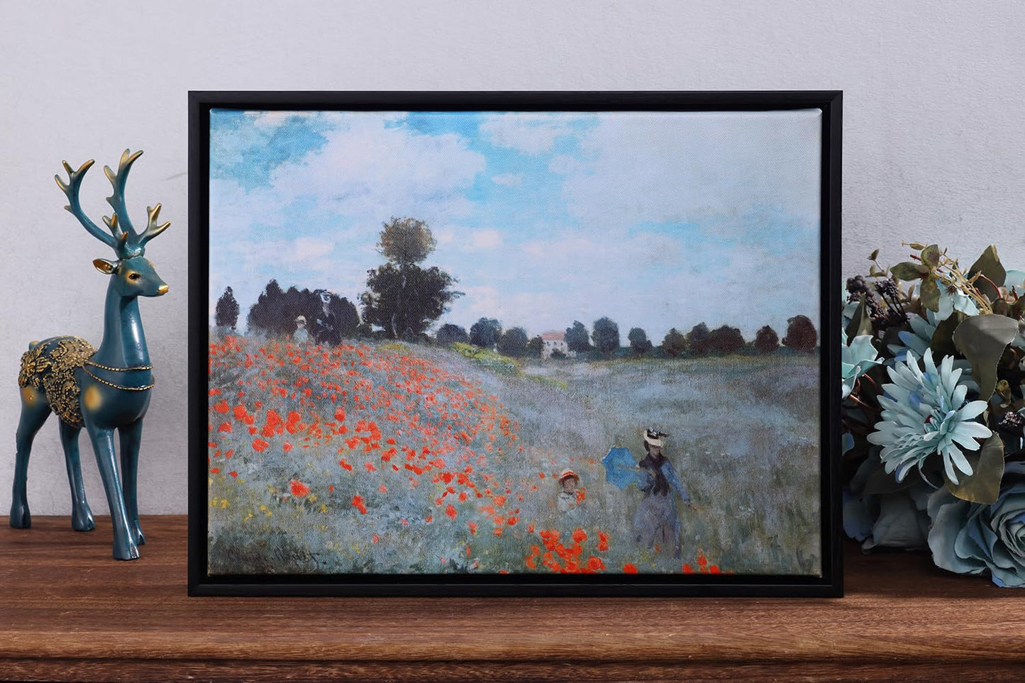 Wieco Art Framed Wall Art The Poppy Field Near Argenteuil Canvas Prints of Claude Monet Floral Oil Paintings Classic Flowers Landscape Pictures Artwork for Bedroom Home Decorations
