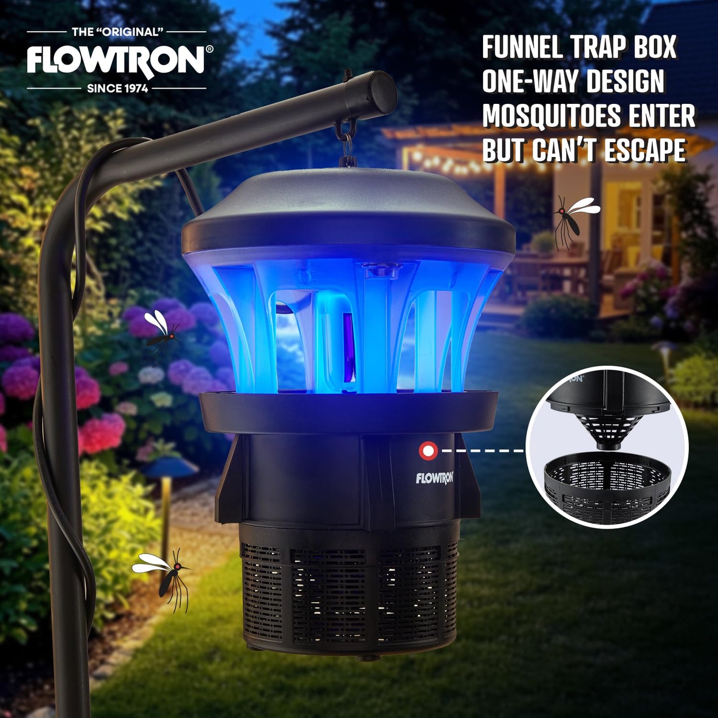 Flowtron Outdoor Bug Trap | UV Light & Powerful Fan Fly Killer with ½ Acre Coverage | Quiet Insect Control & Weather Resistant | Easy Clean Collection Chamber | Patio Deck Yard | ETL Certified