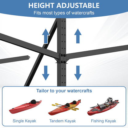 LXVOOEE Kayak Storage Rack, Heavy Duty Freestanding Kayak Rack for Garage and Outdoor Storage, Kayak Stand Adjustable for Kayak, Canoe, Surfboard and Paddle Board (4-Kayak)