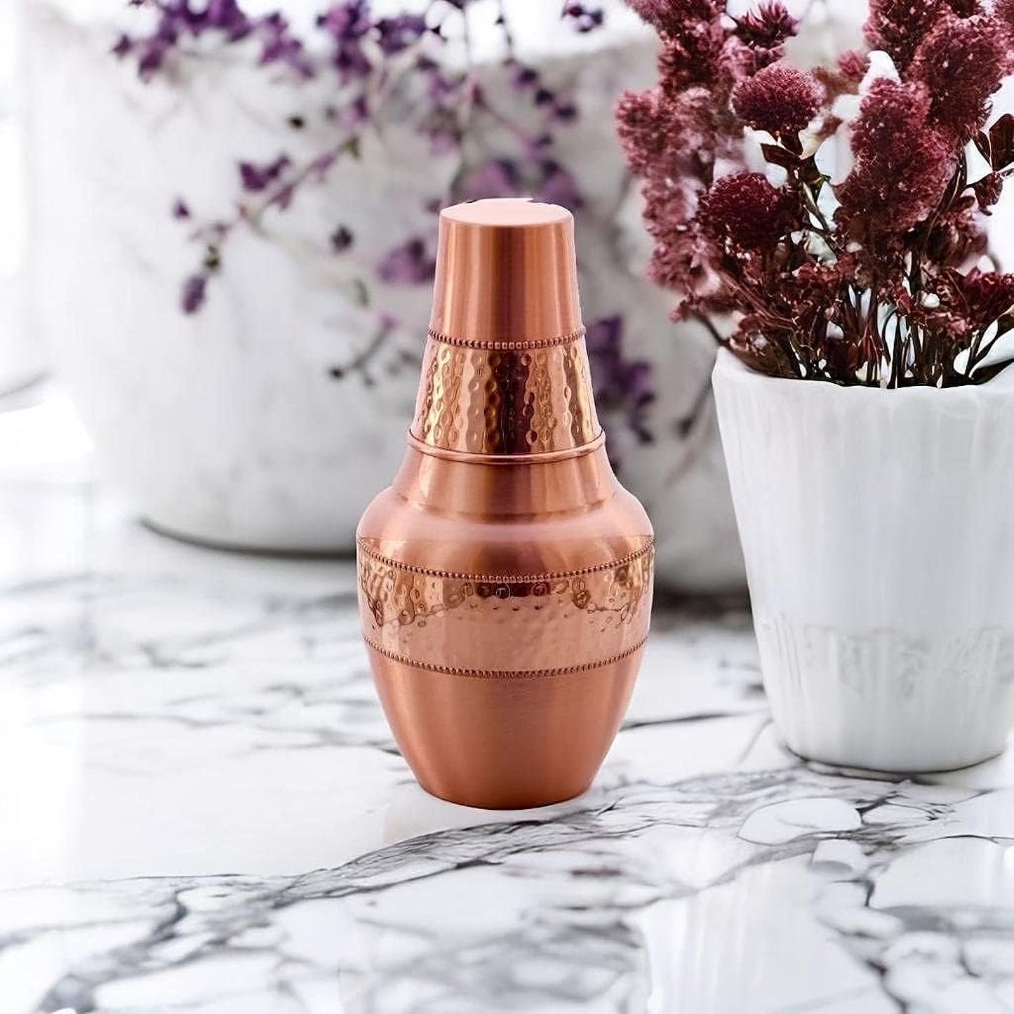 HYGGE Pure Copper Bedside Carafe with Tumbler, 1.4L Water Pitcher for Home, Yoga & Ayurveda Health Benefits – 47.3 fl oz