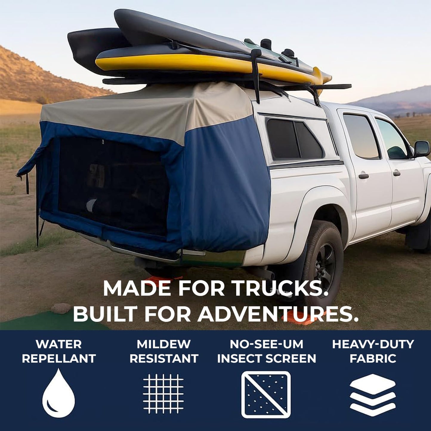 DAC Full-Size Truck Bed Tent for Caps– Fits Ford F-150, Chevy Silverado, Toyota Tundra, Tacoma (2005+), Tailgate ≥ 58" – Converts Truck with Cap into Camping Tent