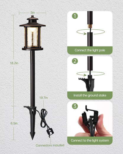 LITFIT Low Voltage Landscape Lighting, 12V 3.4W 155LM 3000K Wired Path Light, Outdoor Waterproof Electric Garden Light, Aluminum Yard Light, 50000H Integrated LED, Crackled Shade, ORB Finish, 4 Pack