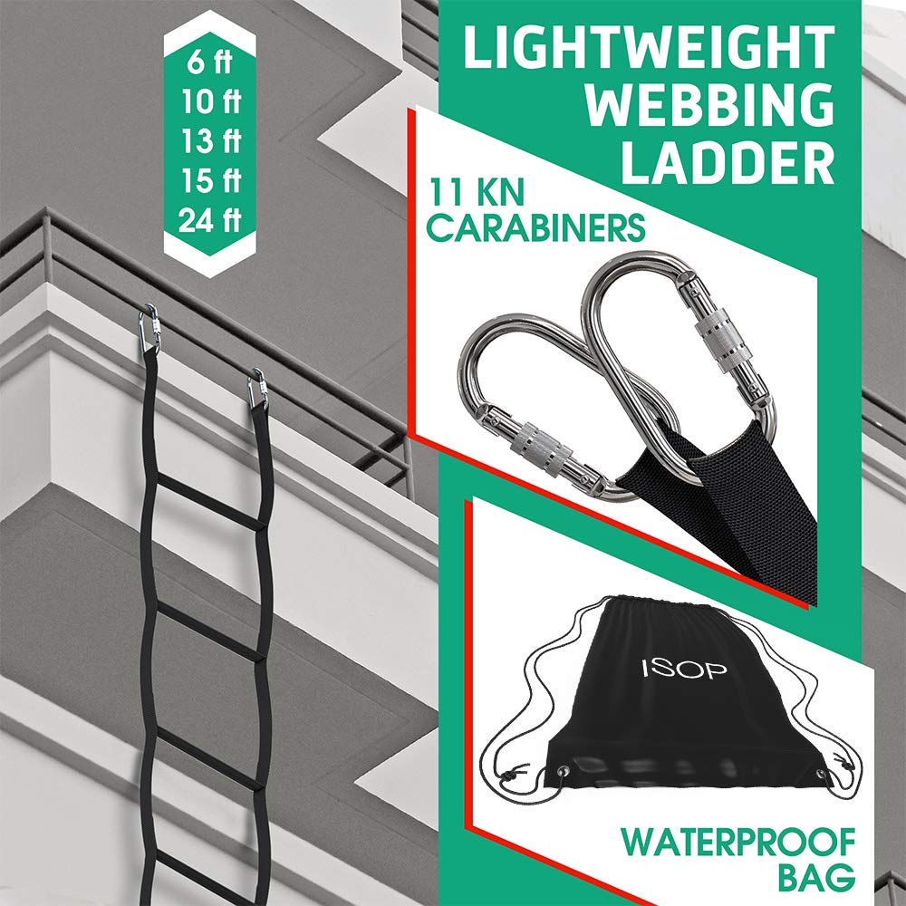 Lightweight Strap Ladder with Carabiners 13ft (4m) | Multi Function Rope Ladders for Kids & Adults | Rescue Tool | Retractable Ladders - Safety Ladder for Fire Evacuation - Compact & Durable