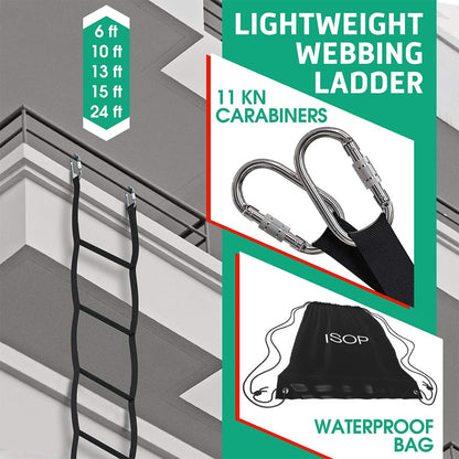 Lightweight Strap Ladder with Carabiners 13ft (4m) | Multi Function Rope Ladders for Kids & Adults | Rescue Tool | Retractable Ladders - Safety Ladder for Fire Evacuation - Compact & Durable