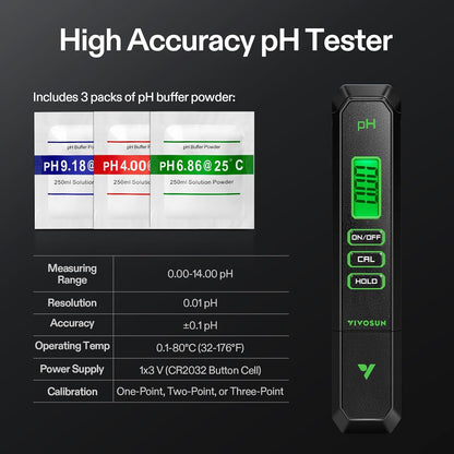 VIVOSUN Digital pH Meter - 3-in-1 TDS, EC & Temperature Tester for Home & Garden | Soil Moisture & Light