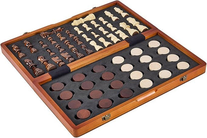 VEVOR 15-inch Magnetic Wooden Chess Set 2-in-1 Folding Chess and Checkers Game for Adults and Kids Portable Travel Chess Set with 2 Queens Ideal for Tournaments Professionals and Beginners