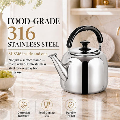 Whistling Stovetop Tea Kettle,Food Grade 316 Stainless Steel,Hot Water Fast to Boil,Stovetop Kettle with Ergonomic Handle,5.3 Quart Capacity