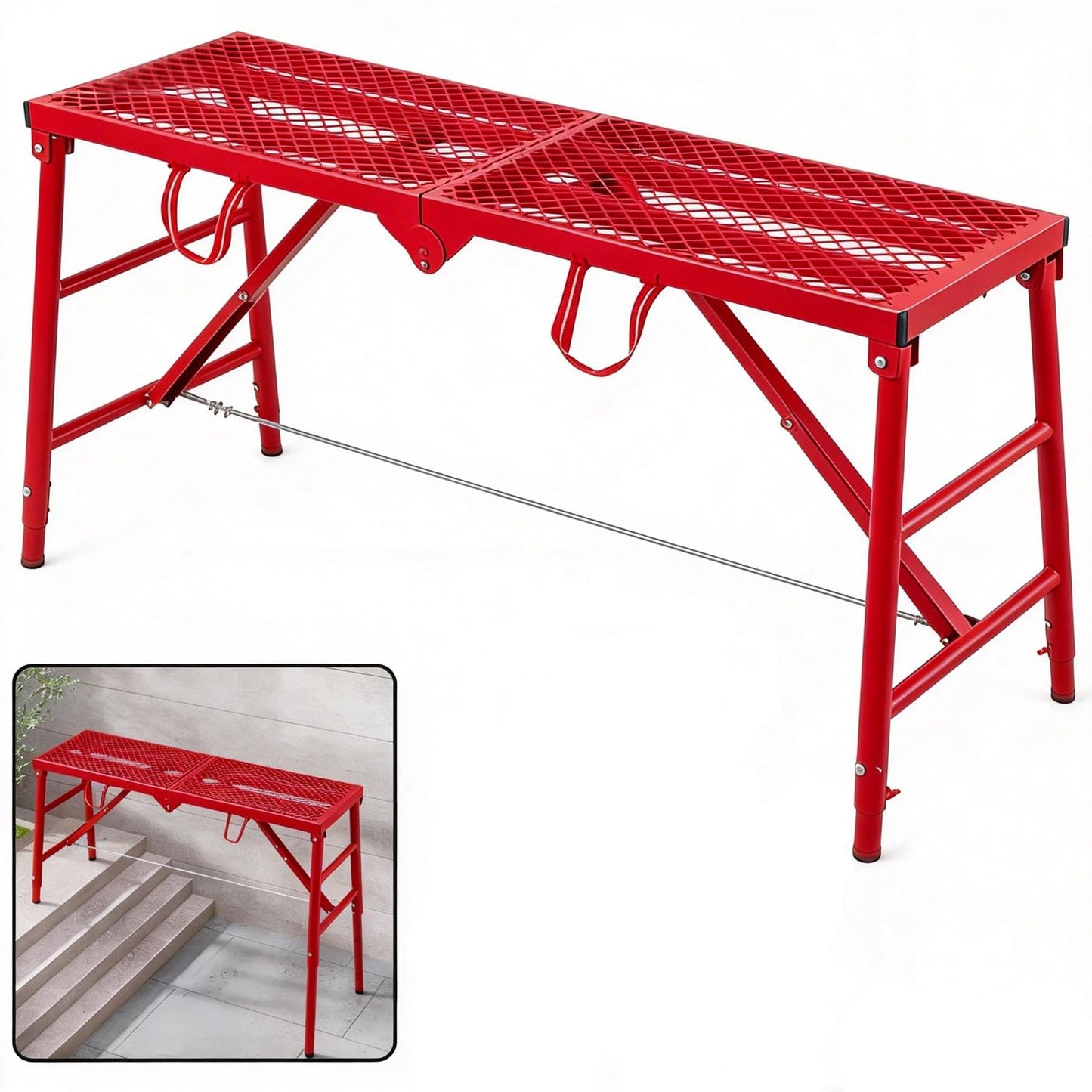 800LBS Foldable Scaffolding Platform, 71x16x60 Inch Alloy Steel Adjustable Height Portable Work Ladder, Ideal for Standard Staircase Painting Wiring Car Wash Home Decor & Industrial Maintenance