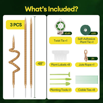 Maygrove 3-Pack 48” Bendable Moss Poles - Ideal Support for Climbing Monstera & Indoor Plants