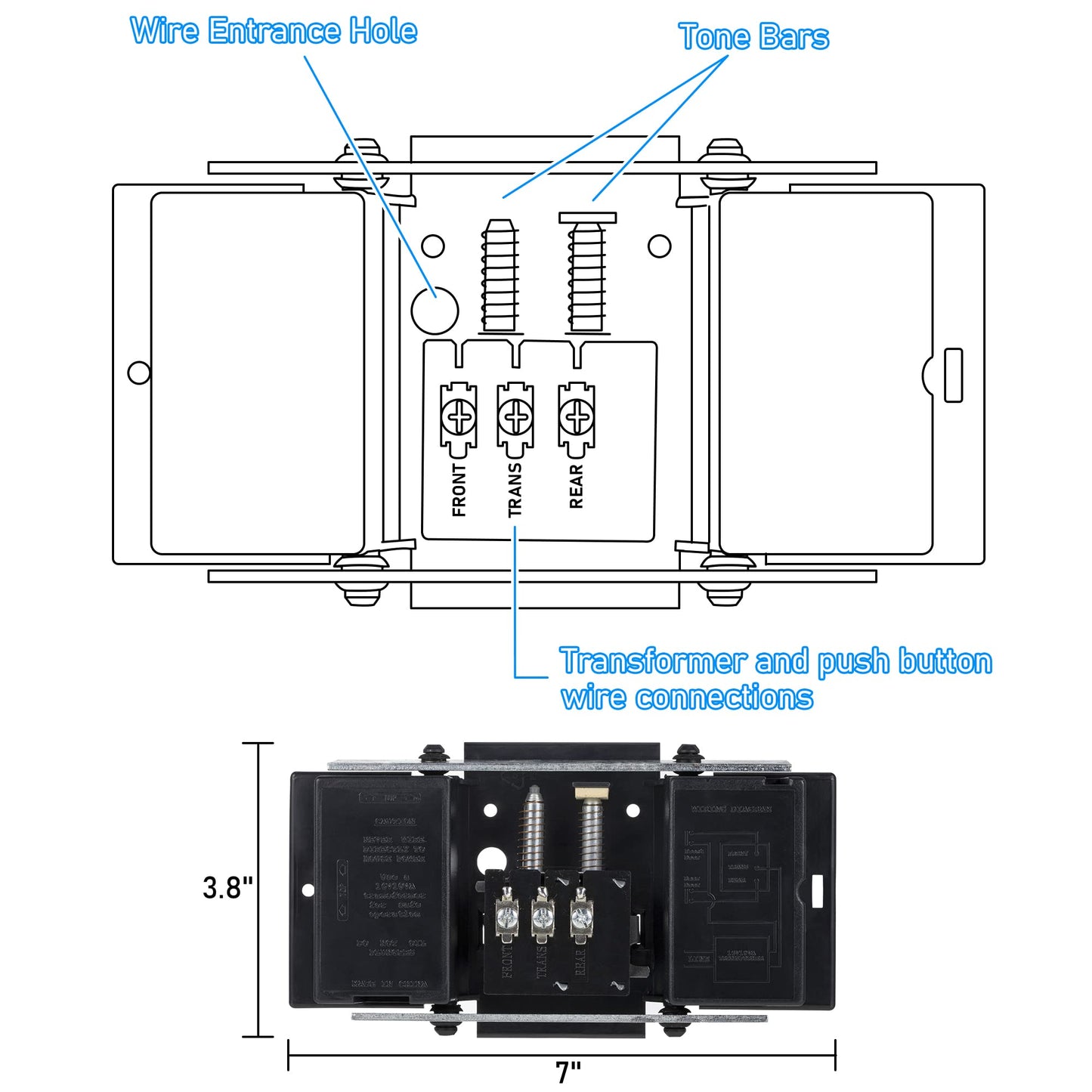 Wired Doorbell Chime, 16V 10VA Front and Rear Door Chime for Home Wall Inside, Compatible with Doorbell Botton and Transformer, Two Loud Sounds