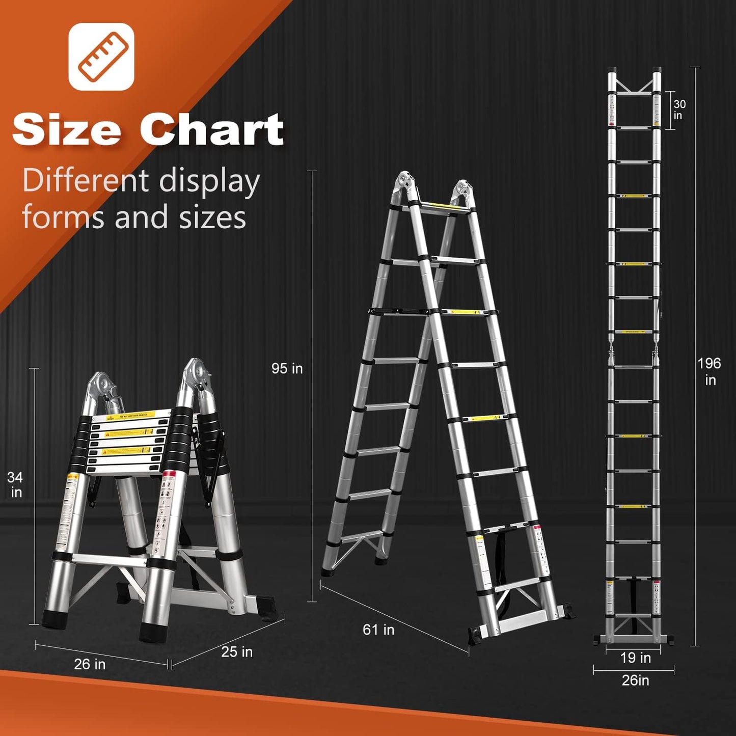 Telescoping Ladder A Frame, 16.5 Ft Compact Aluminum Extension Ladder, Portable Telescopic RV Ladder for Outdoor Camper Trips Motorhome with Tool Platform and Stabilizer Bar, 330 lb Capacity