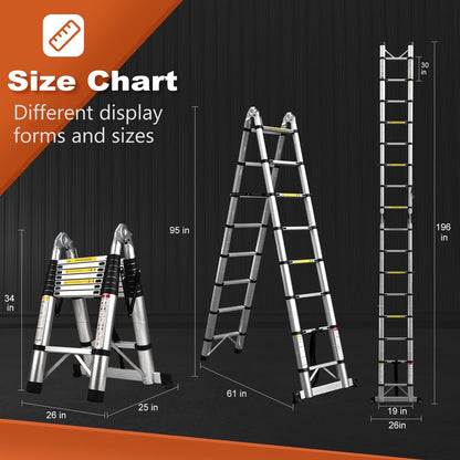 Telescoping Ladder A Frame, 16.5 Ft Compact Aluminum Extension Ladder, Portable Telescopic RV Ladder for Outdoor Camper Trips Motorhome with Tool Platform and Stabilizer Bar, 330 lb Capacity
