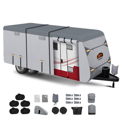 Xenjum RV Cover for 27-30 ft Travel Trailers, 7 Layers Heavy Duty Camper Cover, Weatherproof & UV Resistant Motorhome Trailer Cover with Gutter & Tongue Jack Covers