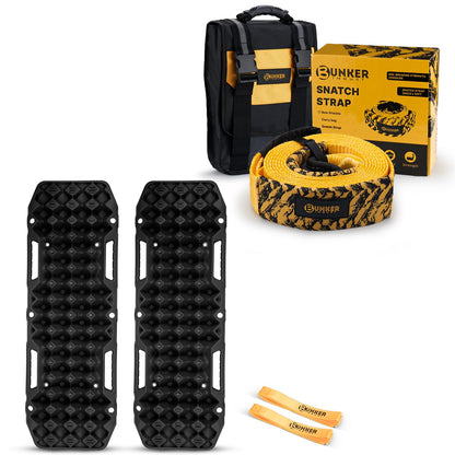 BUNKER INDUST Off-Road Traction Boards (Black) + 3" x 20ft Tree Saver Winch Strap 35,000 lbs Recovery Straps