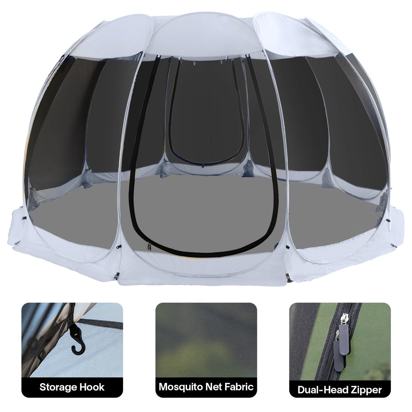 Alvantor 15'x15' Pop Up Screen House Tent, Instant Outdoor Gazebo with Mosquito Netting & UPF 50+ Sun Protection, Portable Canopy Shelter for Patio, Backyard, Camping (12-15 Person),Grey