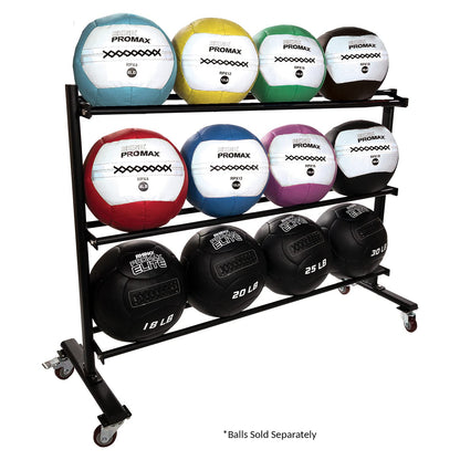 Champion Sports Three Tier Ball Storage Rack with Swivel Caster Wheels