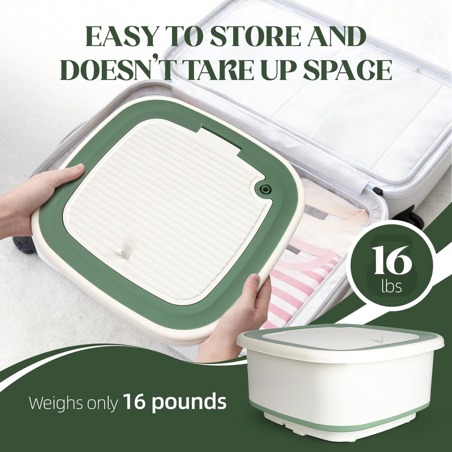 LovHomdecr Portable Washing Machine, 1.8 Cu.Ft Large Capacity Foldable Washer with Spin Basket & 150W Motor, Timer Control for Apartment, RV, Camping & Travel – No Laundry Room Needed (White Green)