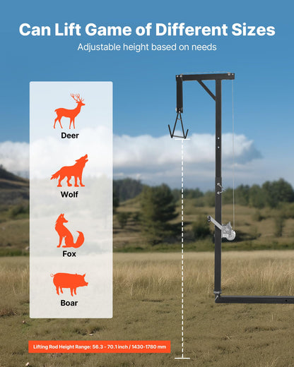 VEVOR Truck Hitch Game Hoist, 300 lbs Load Capacity, Hunting Deer Hoist with 2-inch Receiver, 360-Degree Swivel Shaft & Adjustable Height, Includes Gambrel Winch for Skinning & Cleaning Game