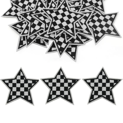 XGNG 20pcs Black and White Star Plaid Iron-On Fabric Patch Clothes Decoration Embroidery Patch