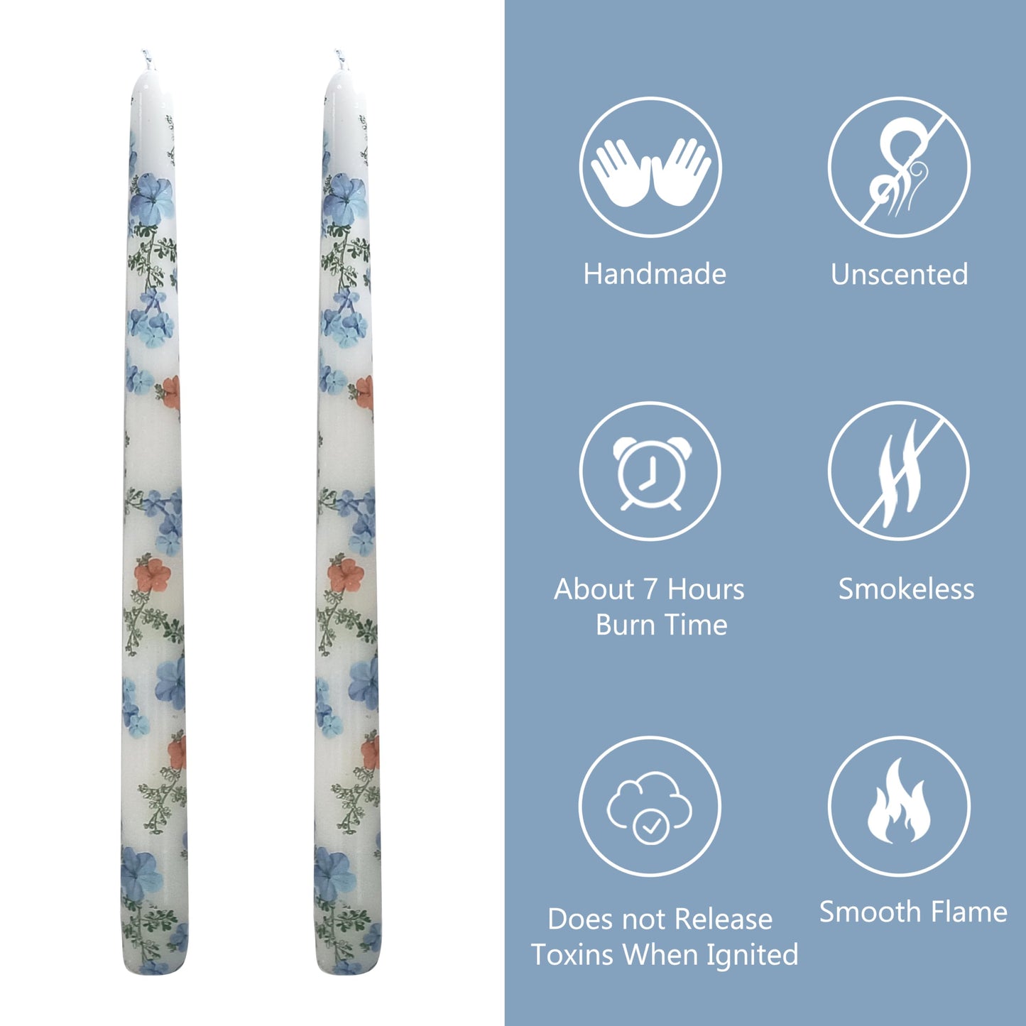 Printed Taper Candles Set of 2 – Hydrangea 10 Inch Candlesticks, Handmade Tapered Candles Unscented Long Candle for Wedding Dinner Table Home Decor