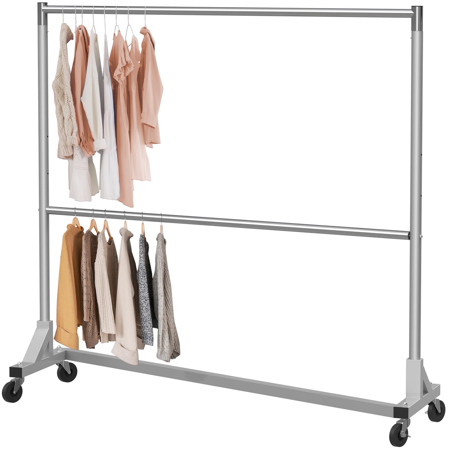 Simple Houseware Commercial Grade Z-Base Double Rod Garment Rack, 600lb Load, 63 inch, Silver