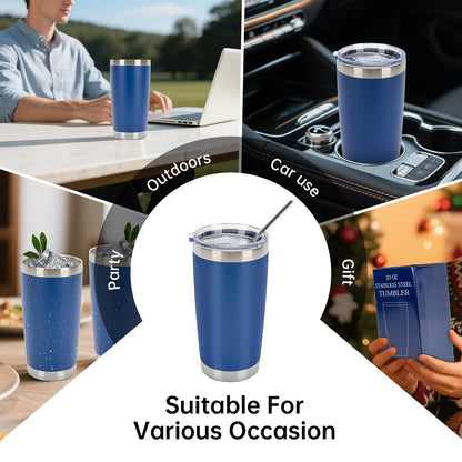 IEOVIEE 32 Pack, 20oz Stainless Steel Bulk Tumblers with Lids and Straws, Double Wall Insulated Travel Coffee Mug, Durable Powder Coated Tumbler Bulk Cup for Cold and Hot Drinks(Dark Blue)