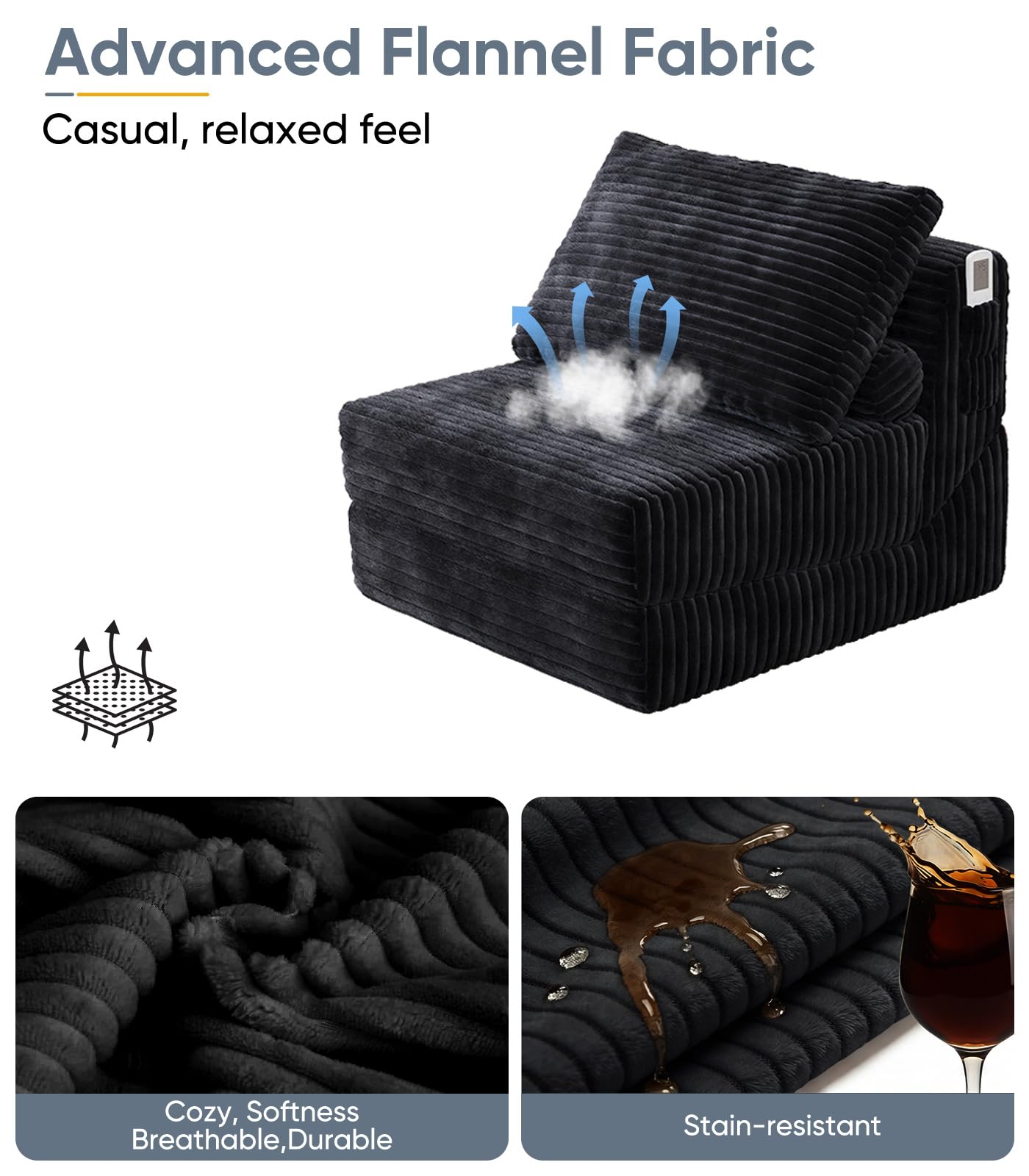 Folding Sofa Bed Versatile Boneless Chair Futon Couch Convertible Sleeper Chair Chaise Lounge Chair Indoor BeanBag Chair for Adult Kids, Oversized Comfy Floor Portable for Living Room Bedroom
